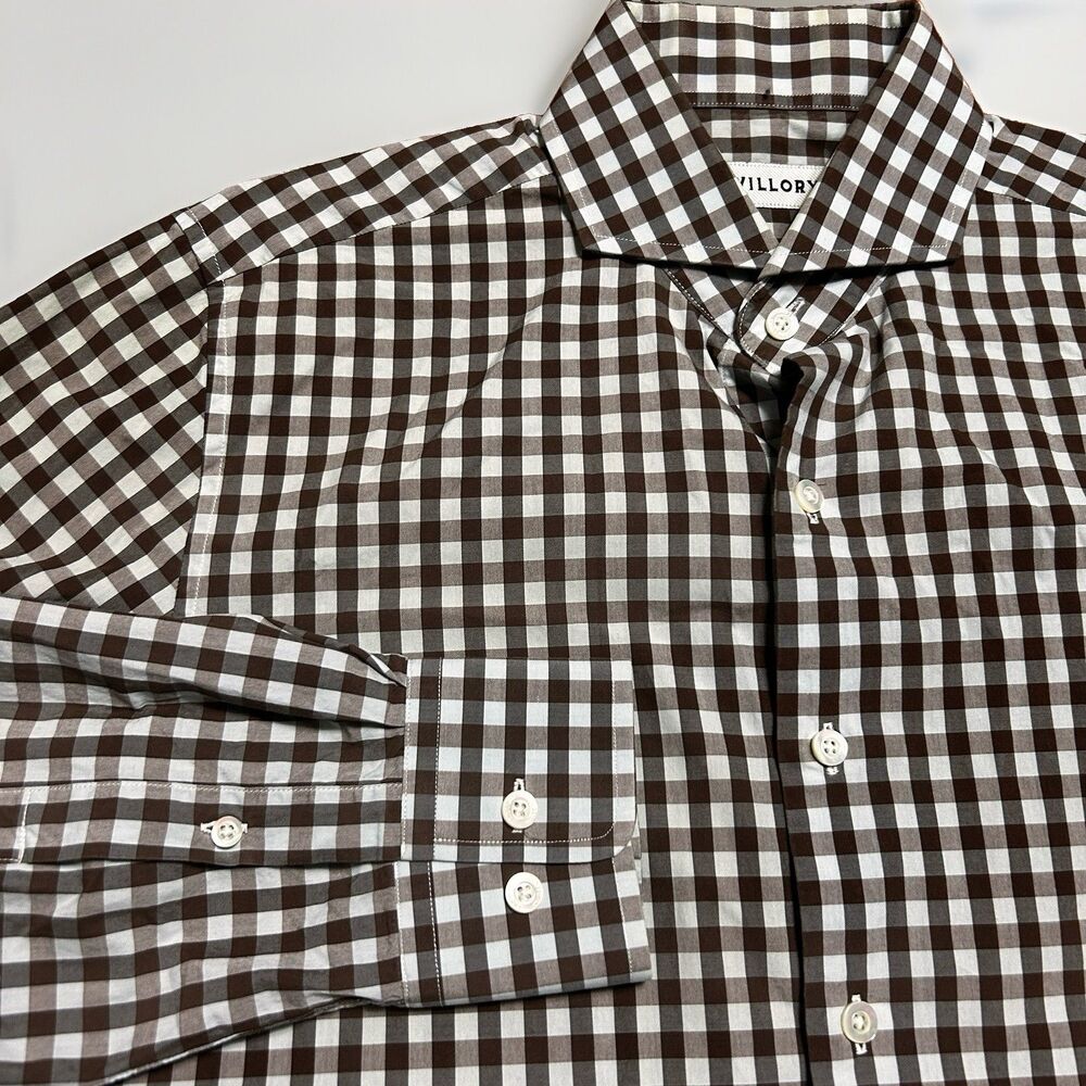Twillory Tailored Fit Dress Shirt Mens Size 15.5 32-33 Cotton Blue Brown Check